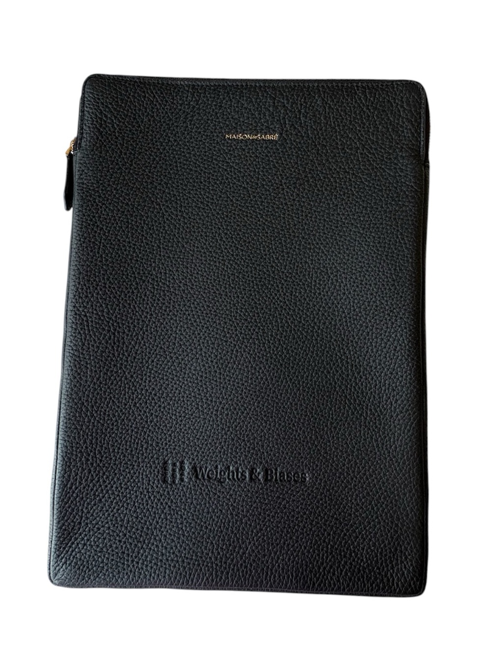 Maison de Sabre Leather Tech Pouch Black Pebbled Zip Clutch iPad Case New
